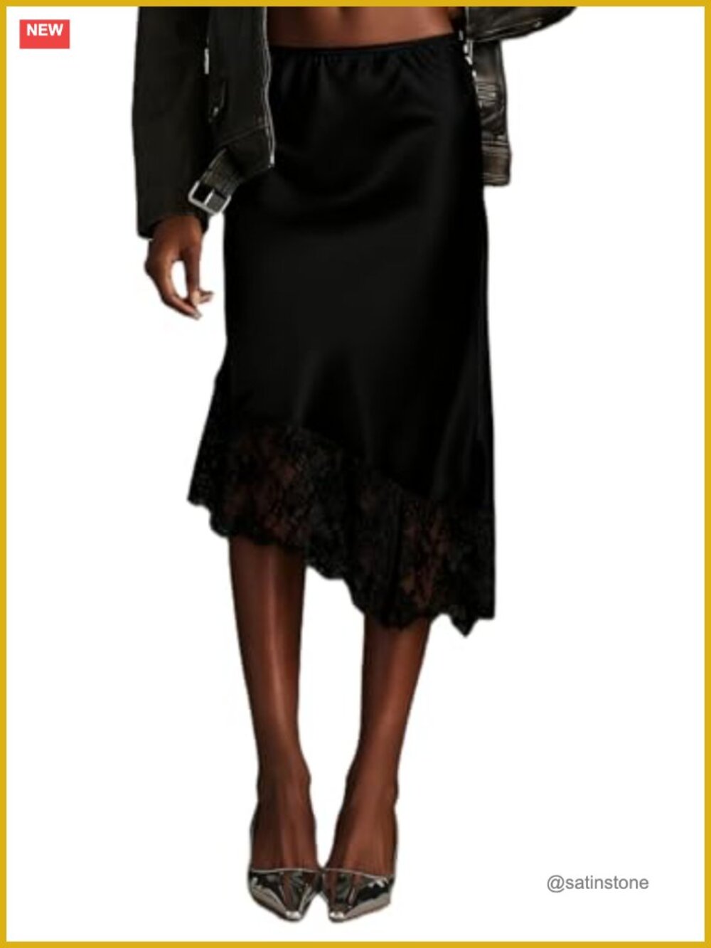 Satin Lace Maxi Skirt Silk Half Slip Y2k Elastic Waist Asymmetrical